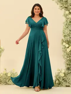 A-Line/Princess V-Neck Plus Size Bridesmaid Dresses with Ruffles — view 62