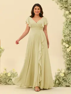 A-Line/Princess V-Neck Plus Size Bridesmaid Dresses with Ruffles — view 64