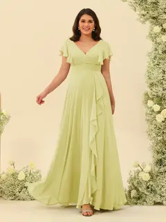 A-Line/Princess V-Neck Plus Size Bridesmaid Dresses with Ruffles — view 65