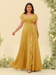 A-Line/Princess V-Neck Plus Size Bridesmaid Dresses with Ruffles — view 66
