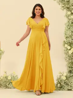 A-Line/Princess V-Neck Plus Size Bridesmaid Dresses with Ruffles — view 67