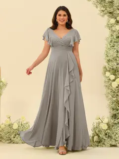 A-Line/Princess V-Neck Plus Size Bridesmaid Dresses with Ruffles — view 69