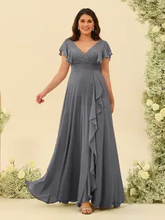 A-Line/Princess V-Neck Plus Size Bridesmaid Dresses with Ruffles — view 70
