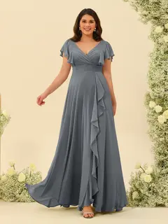 A-Line/Princess V-Neck Plus Size Bridesmaid Dresses with Ruffles — view 71