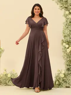 A-Line/Princess V-Neck Plus Size Bridesmaid Dresses with Ruffles — view 72