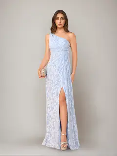 Sheath/Column One-Shoulder Sleeveless Floor-Length Bridesmaid Dresses with Split Side & Sash — view 1