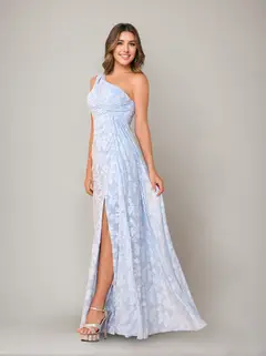 Sheath/Column One-Shoulder Sleeveless Floor-Length Bridesmaid Dresses with Split Side & Sash — view 2