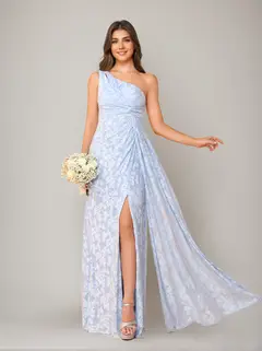 Sheath/Column One-Shoulder Sleeveless Floor-Length Bridesmaid Dresses with Split Side & Sash — view 3