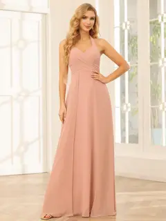 A-Line/Princess Halter Sleeveless Floor-Length Bridesmaid Dresses with Split Side — view 6