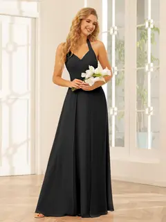 A-Line/Princess Halter Sleeveless Floor-Length Bridesmaid Dresses with Split Side — view 19