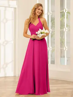 A-Line/Princess Halter Sleeveless Floor-Length Bridesmaid Dresses with Split Side — view 35