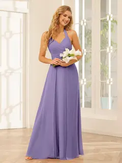 A-Line/Princess Halter Sleeveless Floor-Length Bridesmaid Dresses with Split Side — view 42