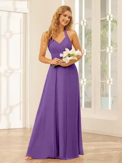 A-Line/Princess Halter Sleeveless Floor-Length Bridesmaid Dresses with Split Side — view 43