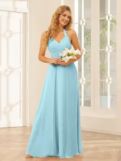 A-Line/Princess Halter Sleeveless Floor-Length Bridesmaid Dresses with Split Side — view 50