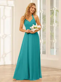 A-Line/Princess Halter Sleeveless Floor-Length Bridesmaid Dresses with Split Side — view 53