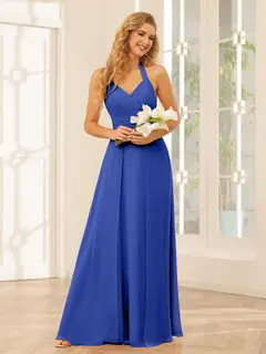 A-Line/Princess Halter Sleeveless Floor-Length Bridesmaid Dresses with Split Side — view 55