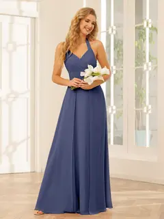 A-Line/Princess Halter Sleeveless Floor-Length Bridesmaid Dresses with Split Side — view 58