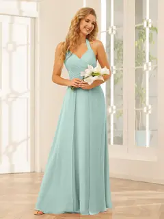 A-Line/Princess Halter Sleeveless Floor-Length Bridesmaid Dresses with Split Side — view 61