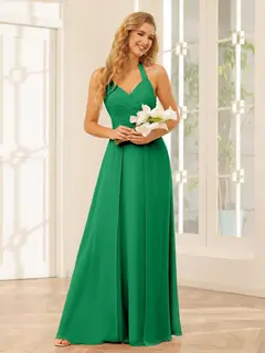 A-Line/Princess Halter Sleeveless Floor-Length Bridesmaid Dresses with Split Side — view 65