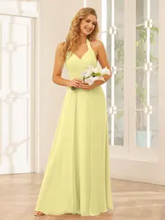 A-Line/Princess Halter Sleeveless Floor-Length Bridesmaid Dresses with Split Side — view 70