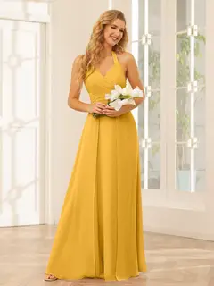 A-Line/Princess Halter Sleeveless Floor-Length Bridesmaid Dresses with Split Side — view 71