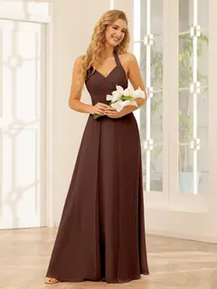 A-Line/Princess Halter Sleeveless Floor-Length Bridesmaid Dresses with Split Side — view 77