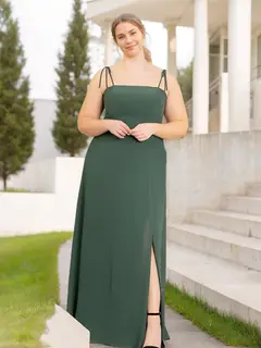 A-Line/Princess Spaghetti Straps Sleeveless Floor-Length Unique Plus Size Bridesmaid Dresses with Split Side — view 1