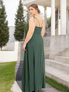A-Line/Princess Spaghetti Straps Sleeveless Floor-Length Unique Plus Size Bridesmaid Dresses with Split Side — view 2