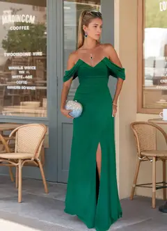 Sheath/Column Off-the-Shoulder Sleeveless Elegant Bridesmaid Dresses with Ruches — view 3