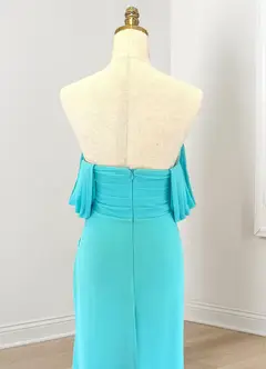 Sheath/Column Off-the-Shoulder Sleeveless Elegant Bridesmaid Dresses with Ruches — view 4