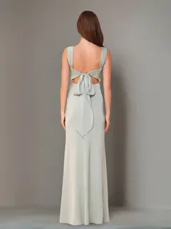 Sheath/Column Square Neck Sleeveless Floor-Length Plus Size Bridesmaid Dresses with Ruffles & Split Side — view 2