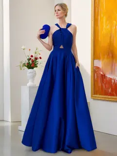 A-Line/Princess Halter Sleeveless Floor Length Sexy Bridesmaid Dresses with Opened Back — view 3