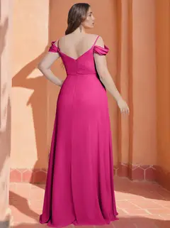A-Line/Princess Spaghetti Straps V-Neck Sleeveless Floor-Length Plus Size Chiffon Bridesmaid Dresses with Split Side — view 2