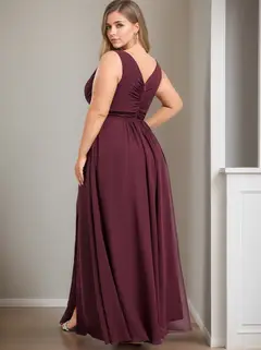 A-Line/Princess Scoop Sleeveless Floor-Length Chiffon Plus Size Bridesmaid Dress With Ruffles — view 2