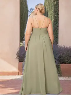 A-Line/Princess V-Neck Spaghetti Straps Sleeveless Floor-Length Plus Size Bridesmaid Dresses with Split Side — view 2