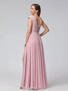 A-Line/Princess V-Neck Sleeveless Chiffon LongBridemaid Dresses With Applique Split Side — view 2