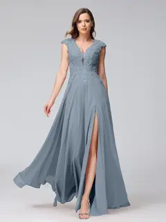 A-Line/Princess V-Neck Sleeveless Chiffon LongBridemaid Dresses With Applique Split Side — view 8