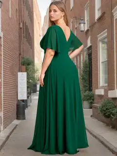 A-Line/Princess Double V-Neck Short Sleeves Floor-Length Plus Size Bridesmaid Dresses with Ruffles — view 2