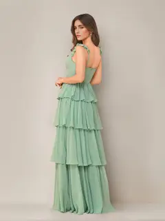 A-Line/Princess Scoop Neck Sleeveless Floor-Length Bridesmaid Dress with Ruffles & Split Side — view 2