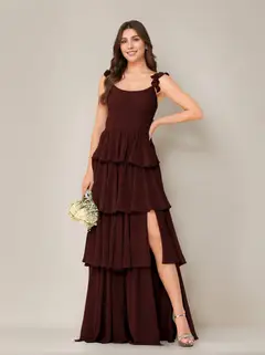 A-Line/Princess Scoop Neck Sleeveless Floor-Length Bridesmaid Dress with Ruffles & Split Side — view 7
