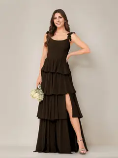 A-Line/Princess Scoop Neck Sleeveless Floor-Length Bridesmaid Dress with Ruffles & Split Side — view 12