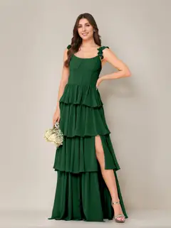 A-Line/Princess Scoop Neck Sleeveless Floor-Length Bridesmaid Dress with Ruffles & Split Side — view 15