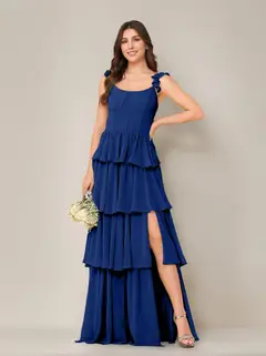 A-Line/Princess Scoop Neck Sleeveless Floor-Length Bridesmaid Dress with Ruffles & Split Side — view 16