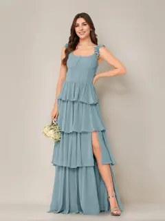 A-Line/Princess Scoop Neck Sleeveless Floor-Length Bridesmaid Dress with Ruffles & Split Side — view 18