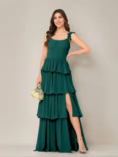 A-Line/Princess Scoop Neck Sleeveless Floor-Length Bridesmaid Dress with Ruffles & Split Side — view 20
