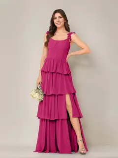 A-Line/Princess Scoop Neck Sleeveless Floor-Length Bridesmaid Dress with Ruffles & Split Side — view 21