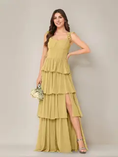 A-Line/Princess Scoop Neck Sleeveless Floor-Length Bridesmaid Dress with Ruffles & Split Side — view 22