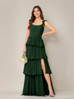 A-Line/Princess Scoop Neck Sleeveless Floor-Length Bridesmaid Dress with Ruffles & Split Side — view 24