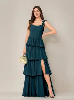 A-Line/Princess Scoop Neck Sleeveless Floor-Length Bridesmaid Dress with Ruffles & Split Side — view 25