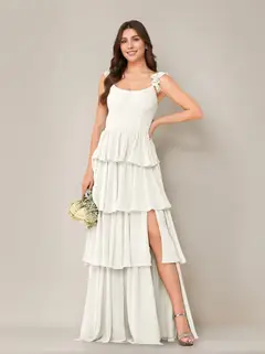 A-Line/Princess Scoop Neck Sleeveless Floor-Length Bridesmaid Dress with Ruffles & Split Side — view 26